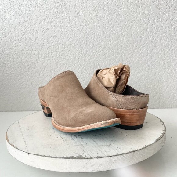 Lane Plain Jane Mule Womens 7.5 Latte Suede Cowboy Boots Western Slip On Short - Picture 1 of 11